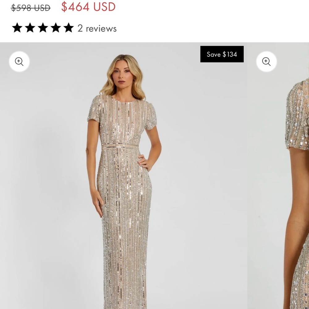 Mac Duggal Silver Nude Sequin Maxi Dress